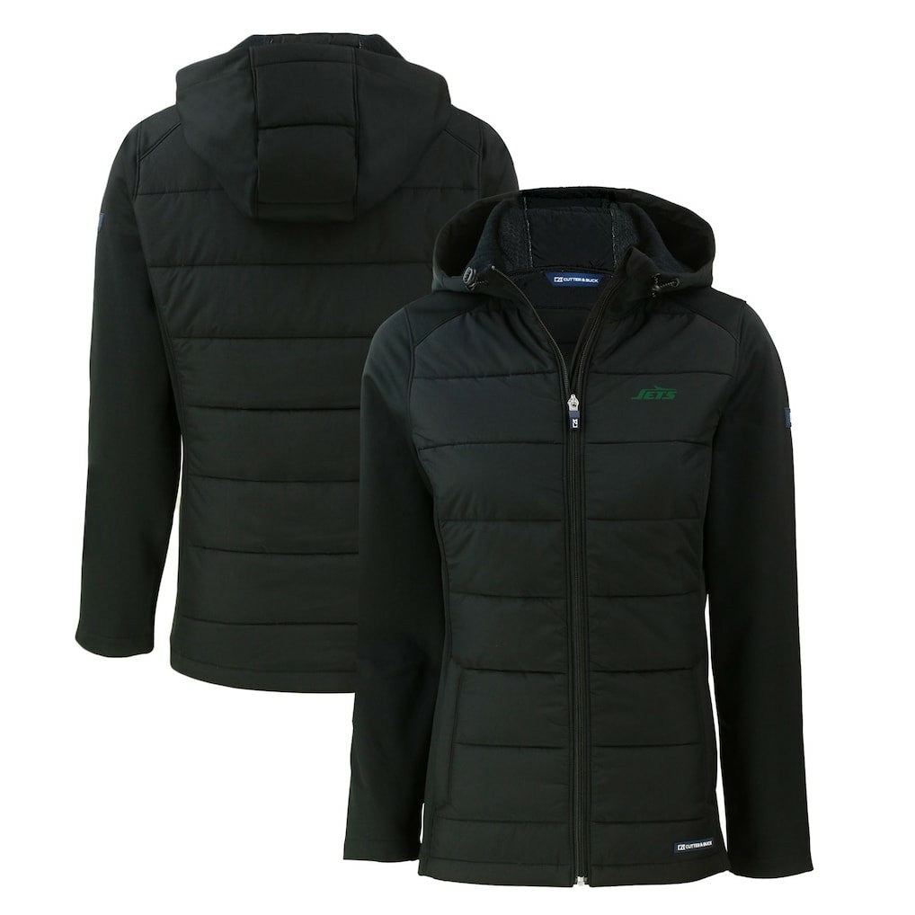 New York Jets  Cutter & Buck Women's Primary Logo Evoke Hybrid Eco Softshell Recycled Full-Zip Hoodie Jacket