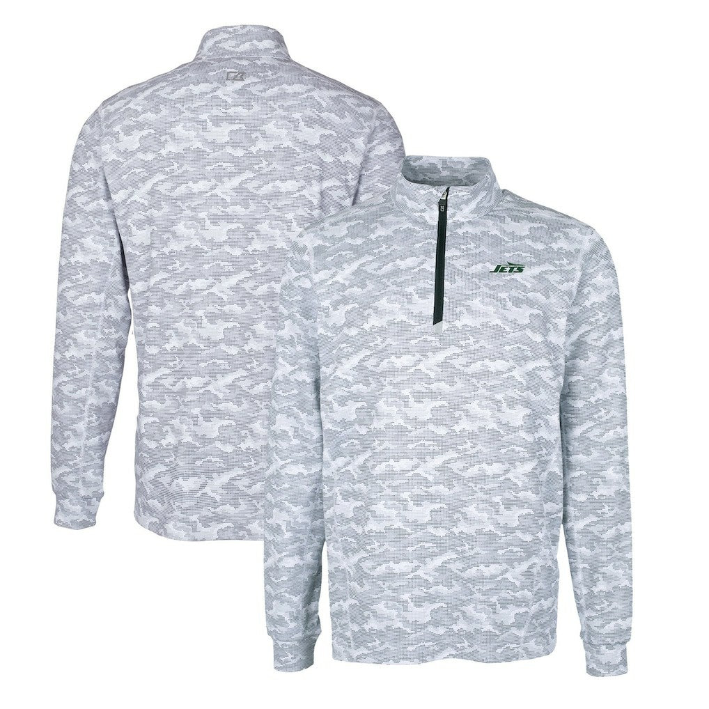 New York Jets  Cutter & Buck Primary Logo Traverse Stretch Camo Print Eco Quarter-Zip Top