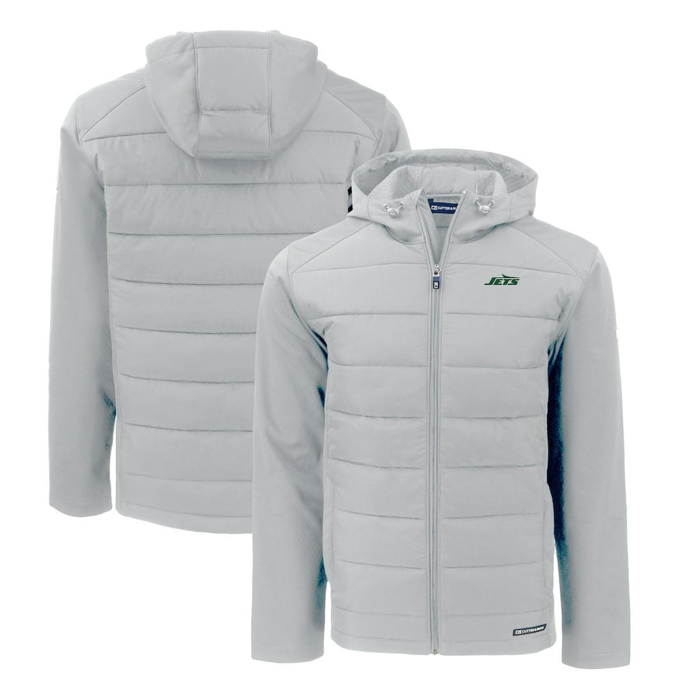 New York Jets  Cutter & Buck Primary Logo Evoke Hybrid Eco Softshell Recycled Full-Zip Hooded Jacket