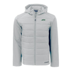 New York Jets  Cutter & Buck Primary Logo Evoke Hybrid Eco Softshell Recycled Full-Zip Hooded Jacket