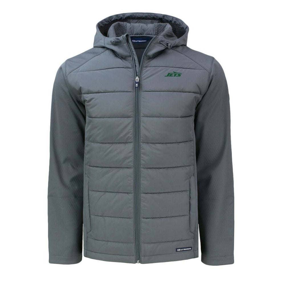 New York Jets  Cutter & Buck Big & Tall Primary Logo Evoke Hybrid Eco Softshell Recycled Full-Zip Hoodie Jacket