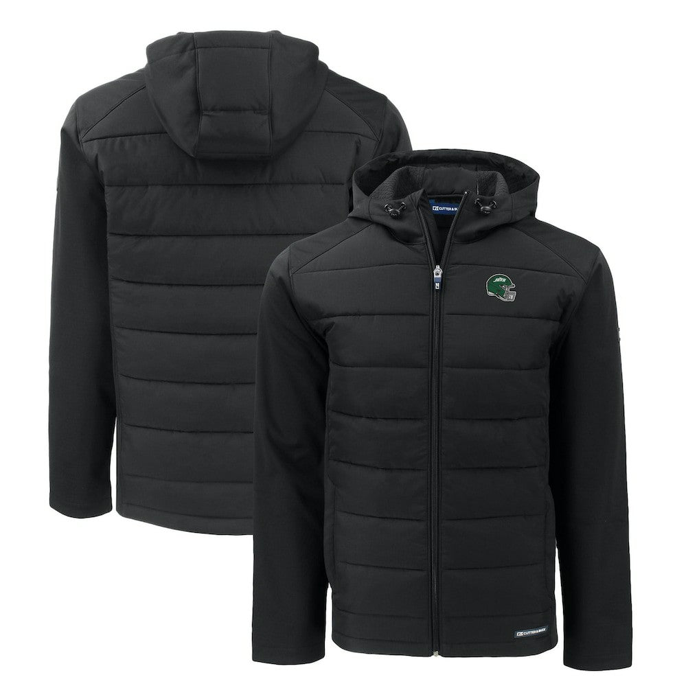 New York Jets  Cutter & Buck Big & Tall Helmet Evoke Hybrid Eco Softshell Recycled Full-Zip Hoodie Jacket