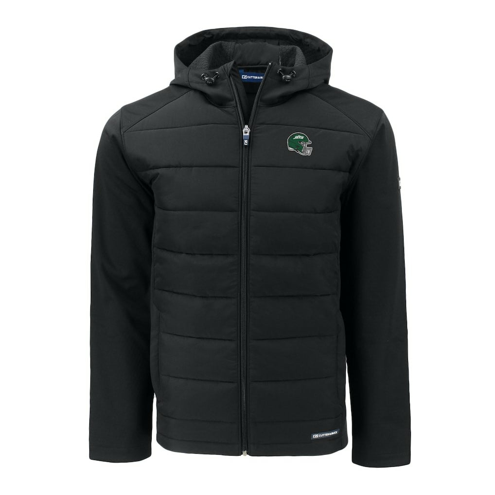 New York Jets  Cutter & Buck Big & Tall Helmet Evoke Hybrid Eco Softshell Recycled Full-Zip Hoodie Jacket