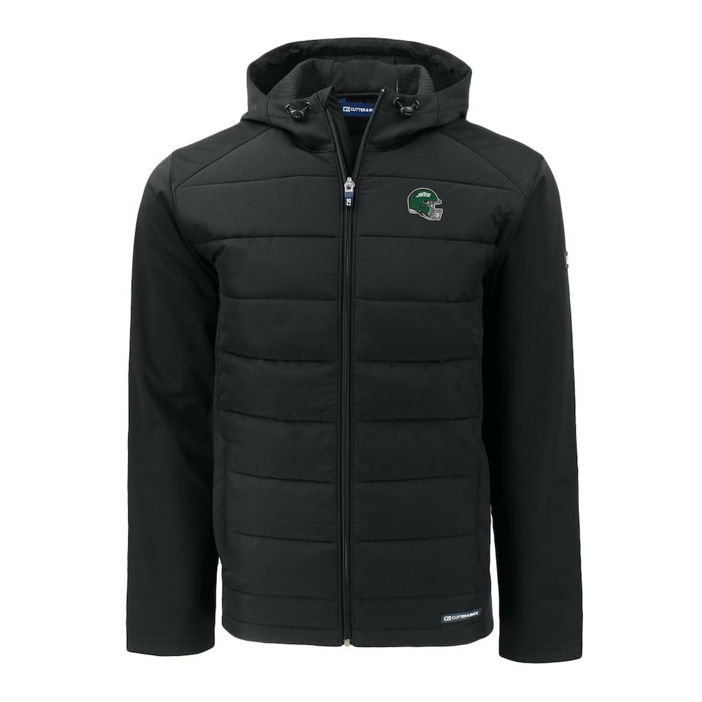 New York Jets  Cutter & Buck Big & Tall Helmet Evoke Hybrid Eco Softshell Recycled Full-Zip Hoodie Jacket