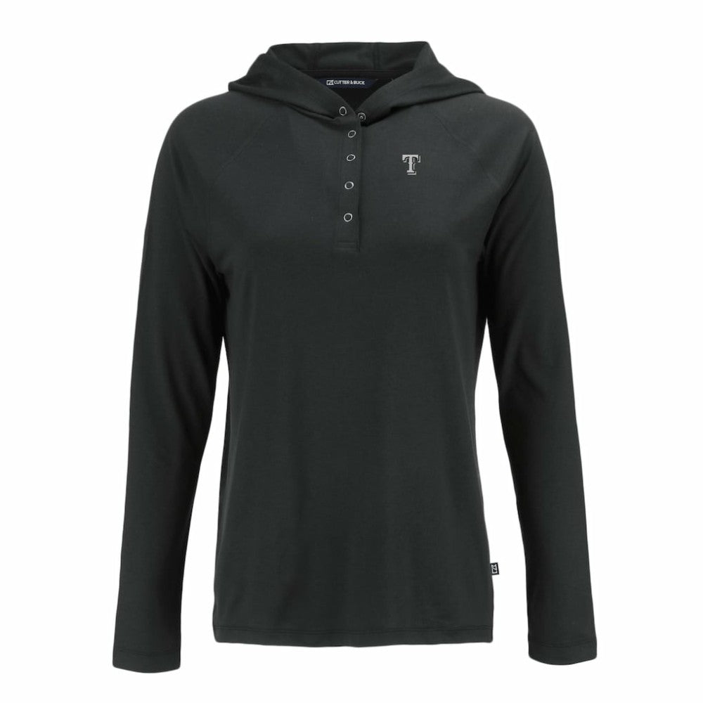 Texas Rangers Cutter & Buck Women's Coastline Epic Comfort Eco Recycled Raglan Long Sleeve Hoodie T-Shirt | MLB For sale