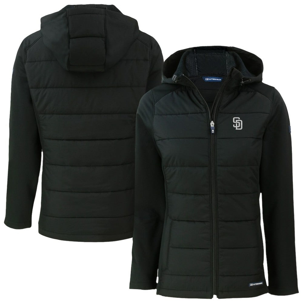San Diego Padres Cutter & Buck Women's Evoke Hybrid Eco Softshell Recycled Full-Zip Hooded Jacket | MLB Discount