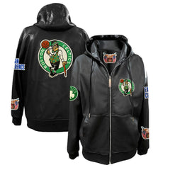 Boston Celtics Jeff Hamilton Vegan Leather Full-Zip Hoodie New