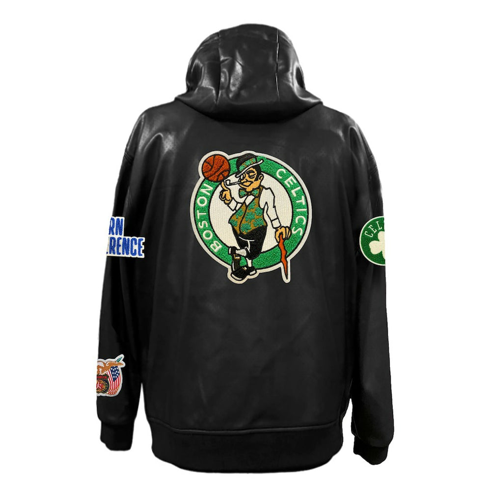 Boston Celtics Jeff Hamilton Vegan Leather Full-Zip Hoodie New