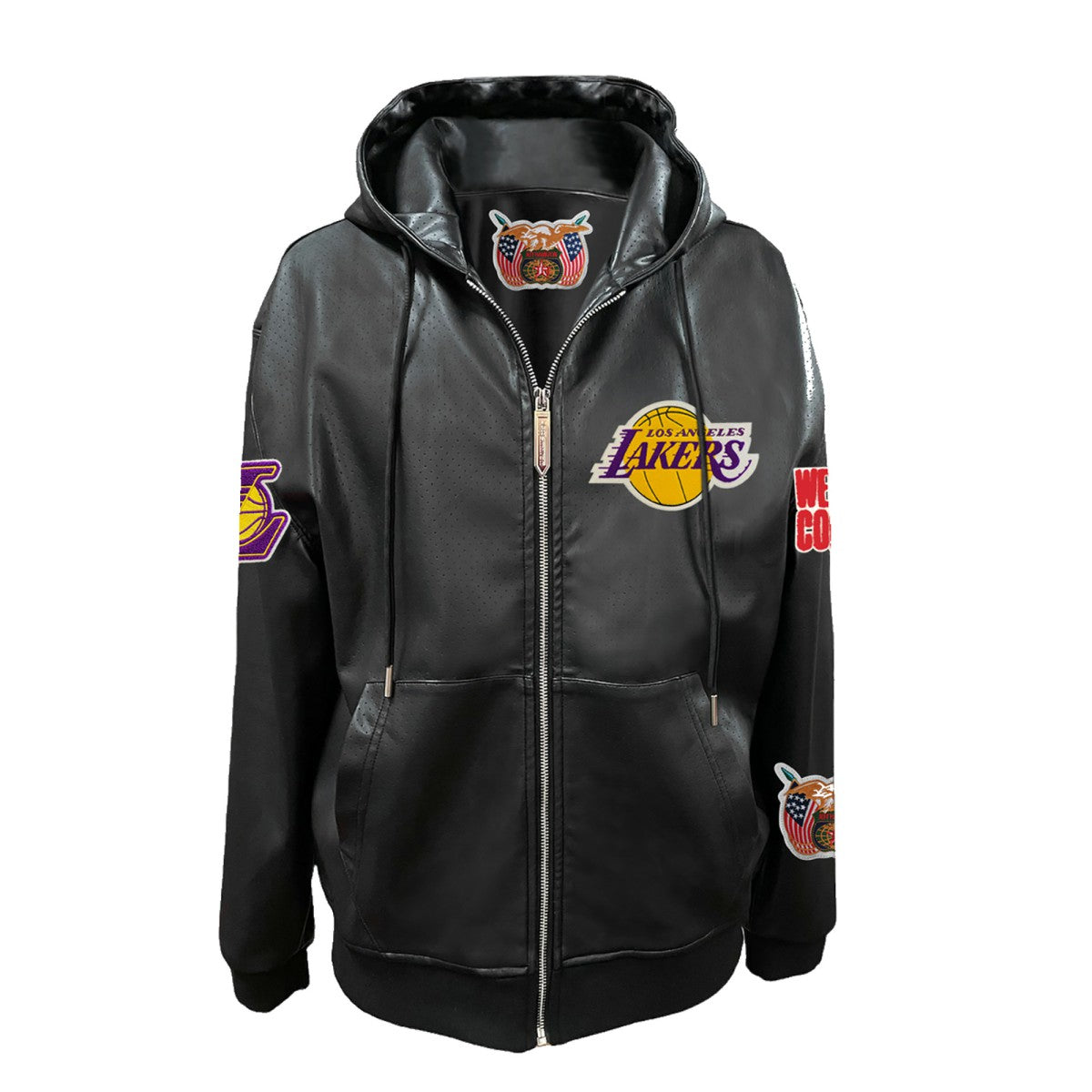 Los Angeles Lakers Jeff Hamilton Vegan Leather Full-Zip Hoodie New
