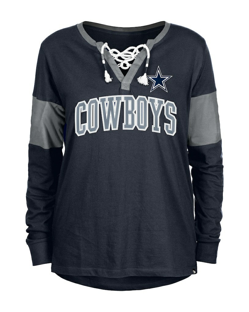 Dallas Cowboys New Era Women's Lace-Up Notch-Neck Long Sleeve T-Shirt