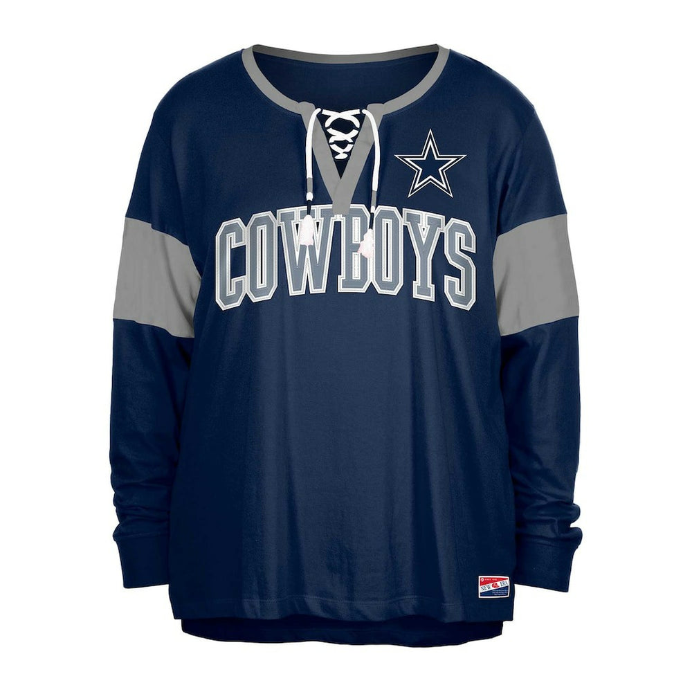 Dallas Cowboys New Era Women's Plus Size Lace-Up Notch Neck Long Sleeve T-Shirt