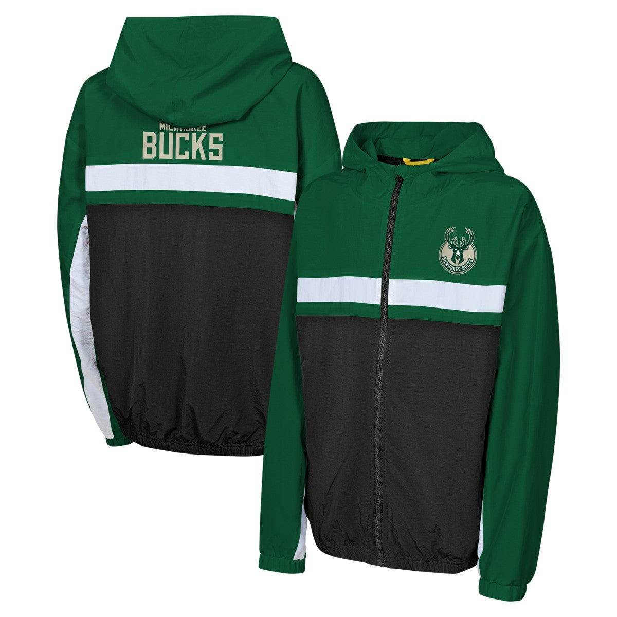 Milwaukee Bucks Youth Headliner Windbreaker Full-Zip Hoodie Jacket New