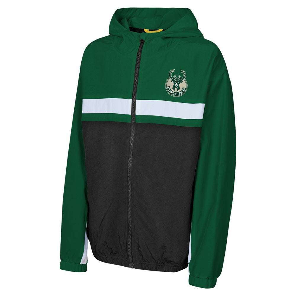 Milwaukee Bucks Youth Headliner Windbreaker Full-Zip Hoodie Jacket New