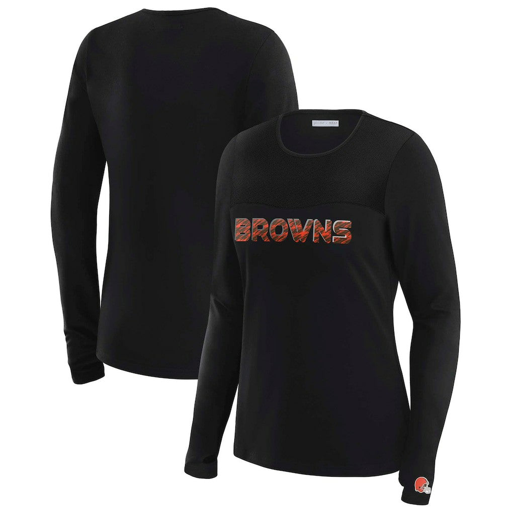 Cleveland Browns  WEAR by Erin Andrews x Gracie Hunt Women's Mesh Panel Long Sleeve T-Shirt