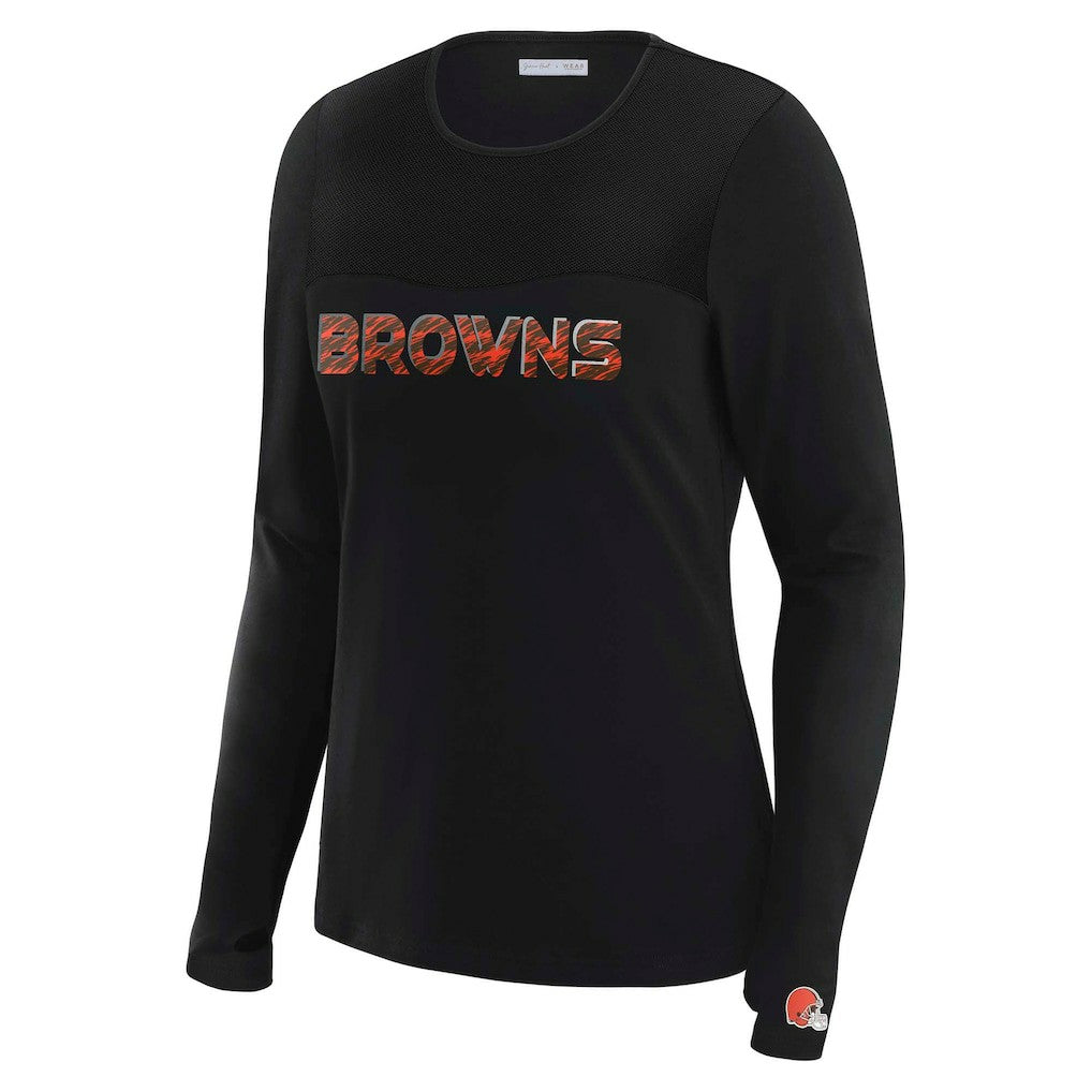 Cleveland Browns  WEAR by Erin Andrews x Gracie Hunt Women's Mesh Panel Long Sleeve T-Shirt