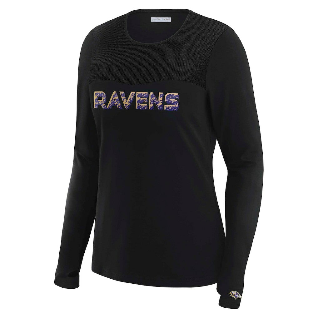 Baltimore Ravens  WEAR by Erin Andrews x Gracie Hunt Women's Mesh Panel Long Sleeve T-Shirt