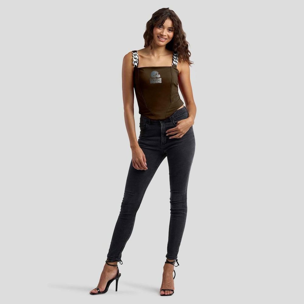 Cleveland Browns  WEAR by Erin Andrews x Gracie Hunt Women's Chain Link Corset Top