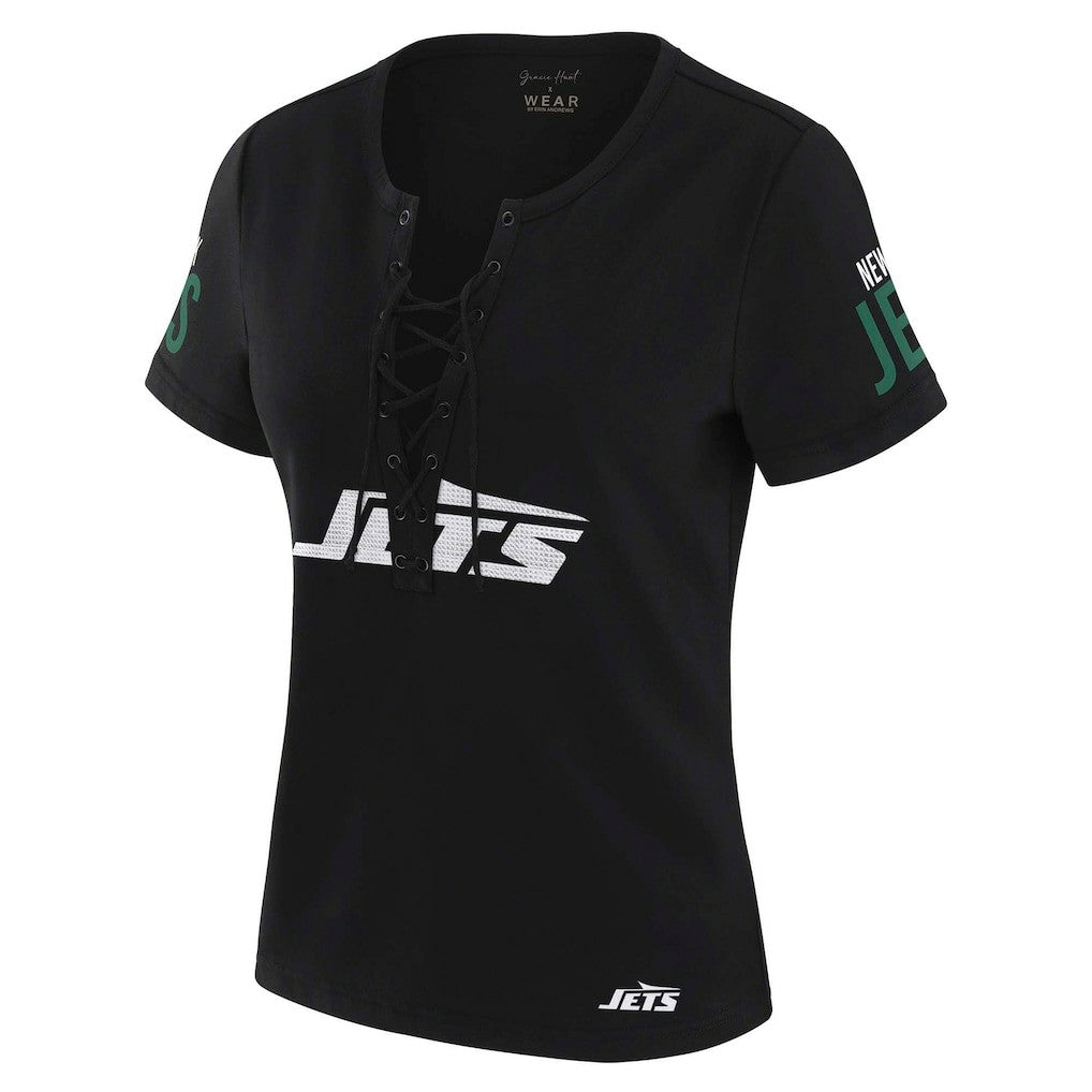 New York Jets  WEAR by Erin Andrews x Gracie Hunt Women's Draft Me Lace-Up T-Shirt