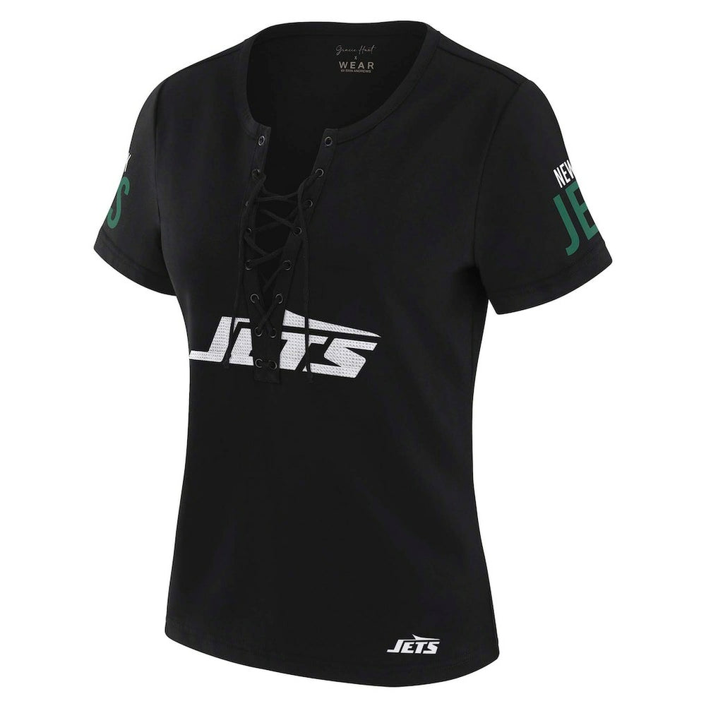 New York Jets  WEAR by Erin Andrews x Gracie Hunt Women's Draft Me Lace-Up T-Shirt
