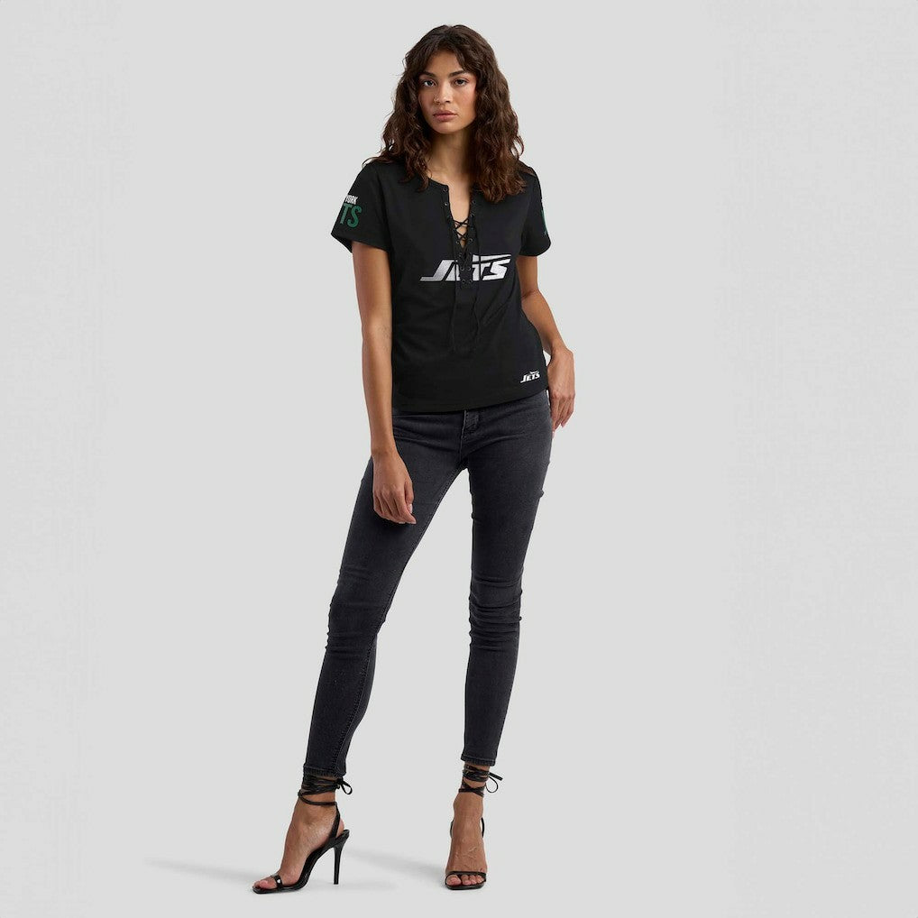 New York Jets  WEAR by Erin Andrews x Gracie Hunt Women's Draft Me Lace-Up T-Shirt