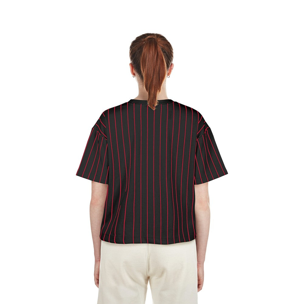 Cincinnati Reds New Era Women's Cooperstown Collection Multiplier Pinstripe Cropped T-Shirt | MLB Outlet
