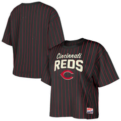 Cincinnati Reds New Era Women's Cooperstown Collection Multiplier Pinstripe Cropped T-Shirt | MLB Outlet