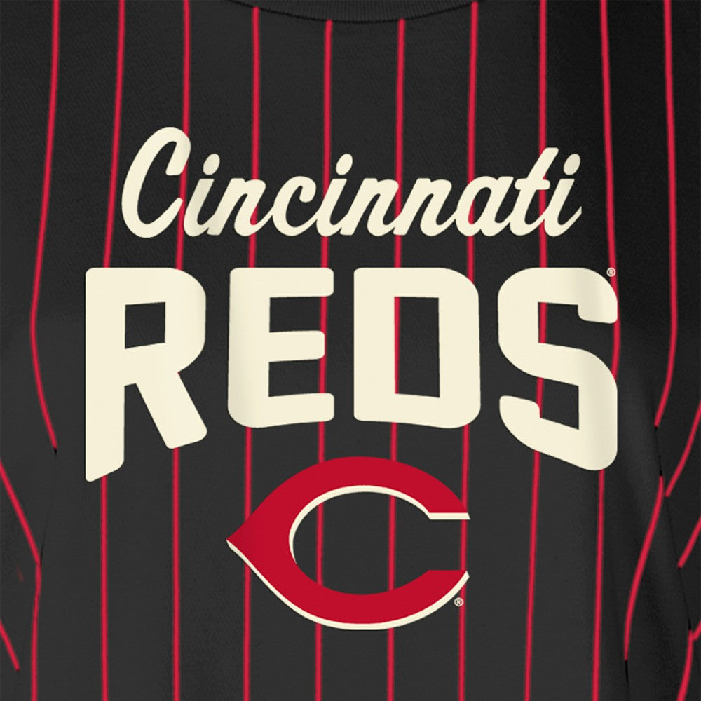 Cincinnati Reds New Era Women's Cooperstown Collection Multiplier Pinstripe Cropped T-Shirt | MLB Outlet