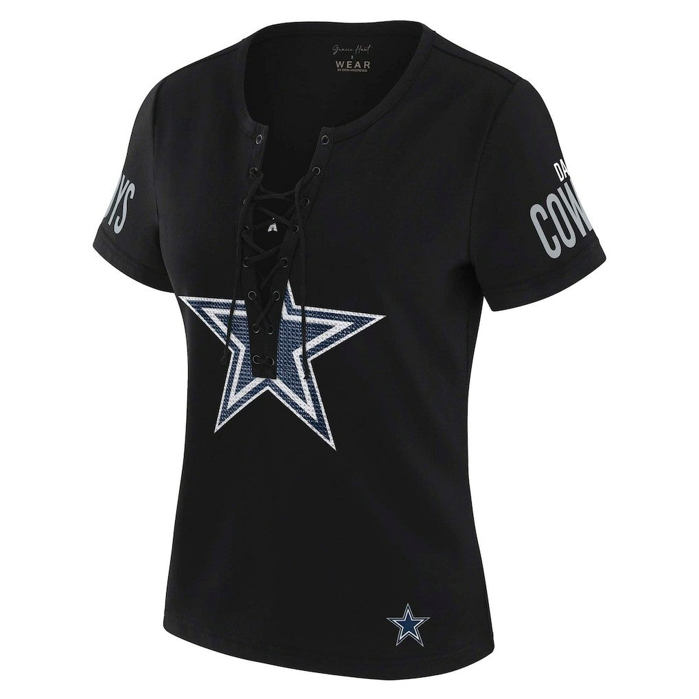 Dallas Cowboys  WEAR by Erin Andrews x Gracie Hunt Women's Draft Me Lace-Up T-Shirt