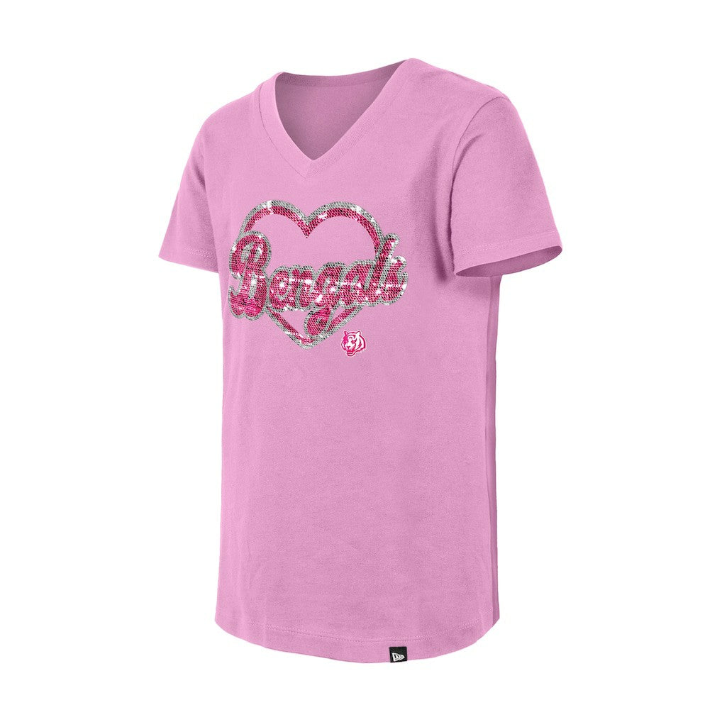 Cincinnati Bengals New Era Girls Youth Flip Sequins V-Neck T-Shirt
