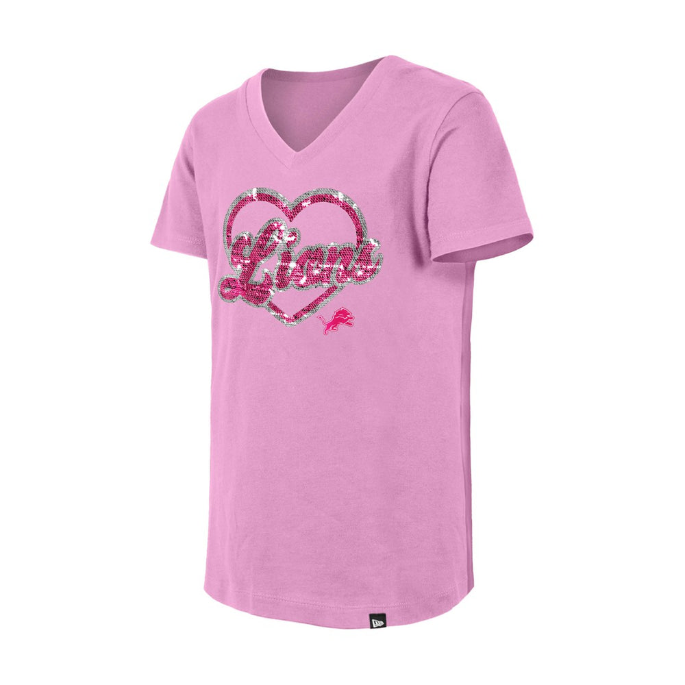 Detroit Lions New Era Girls Youth Flip Sequins V-Neck T-Shirt