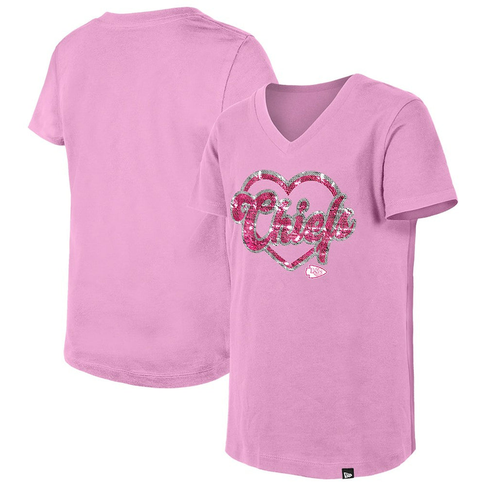 Kansas City Chiefs New Era Girls Youth Flip Sequins V-Neck T-Shirt