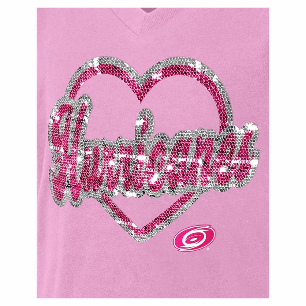 Carolina Hurricanes New Era Girl's Youth Flip Sequin V-Neck T-Shirt Sale
