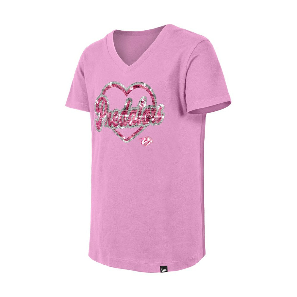 Nashville Predators New Era Girl's Youth Flip Sequin V-Neck T-Shirt Online