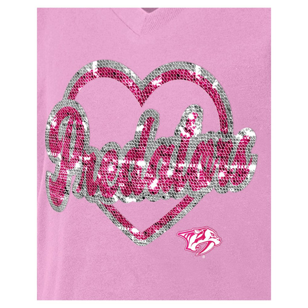 Nashville Predators New Era Girl's Youth Flip Sequin V-Neck T-Shirt Online