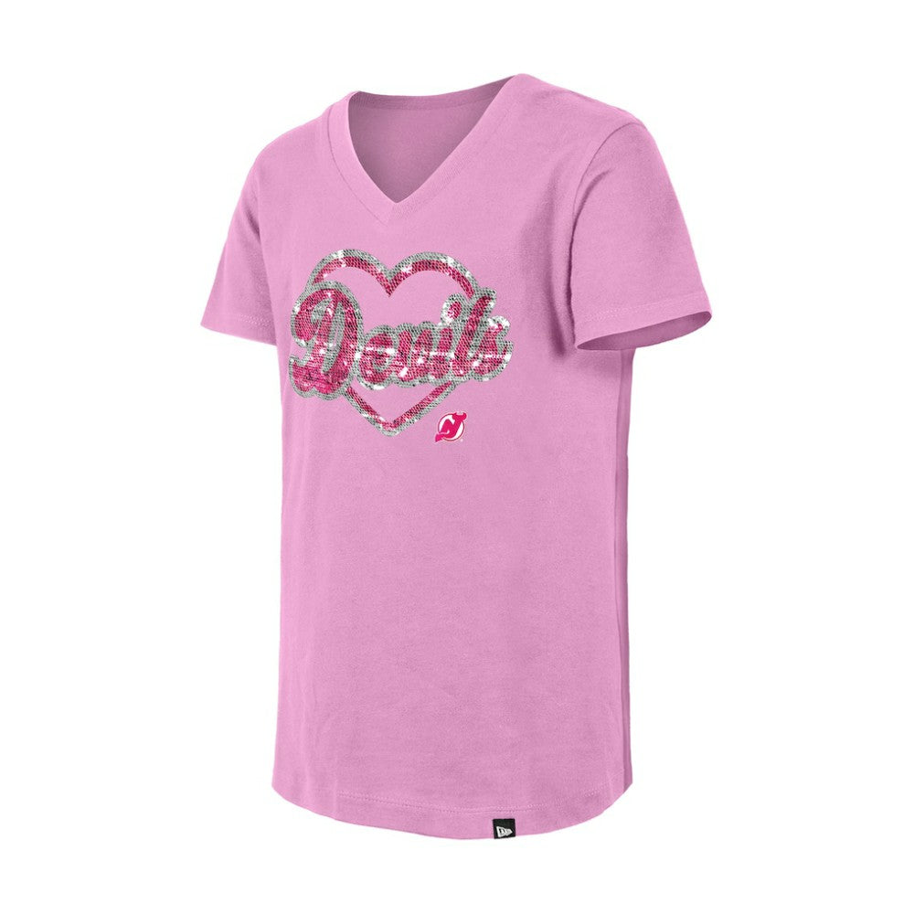 New Jersey Devils New Era Girl's Youth Flip Sequin V-Neck T-Shirt Sale