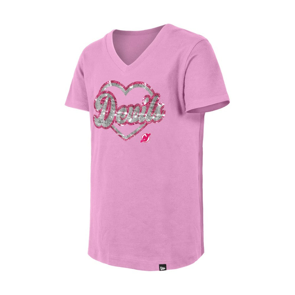 New Jersey Devils New Era Girl's Youth Flip Sequin V-Neck T-Shirt Sale