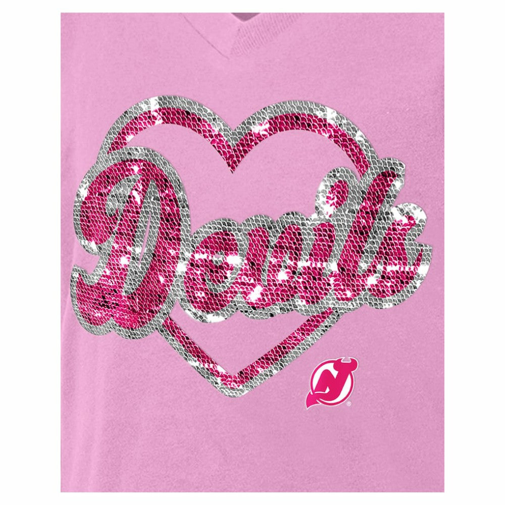 New Jersey Devils New Era Girl's Youth Flip Sequin V-Neck T-Shirt Sale