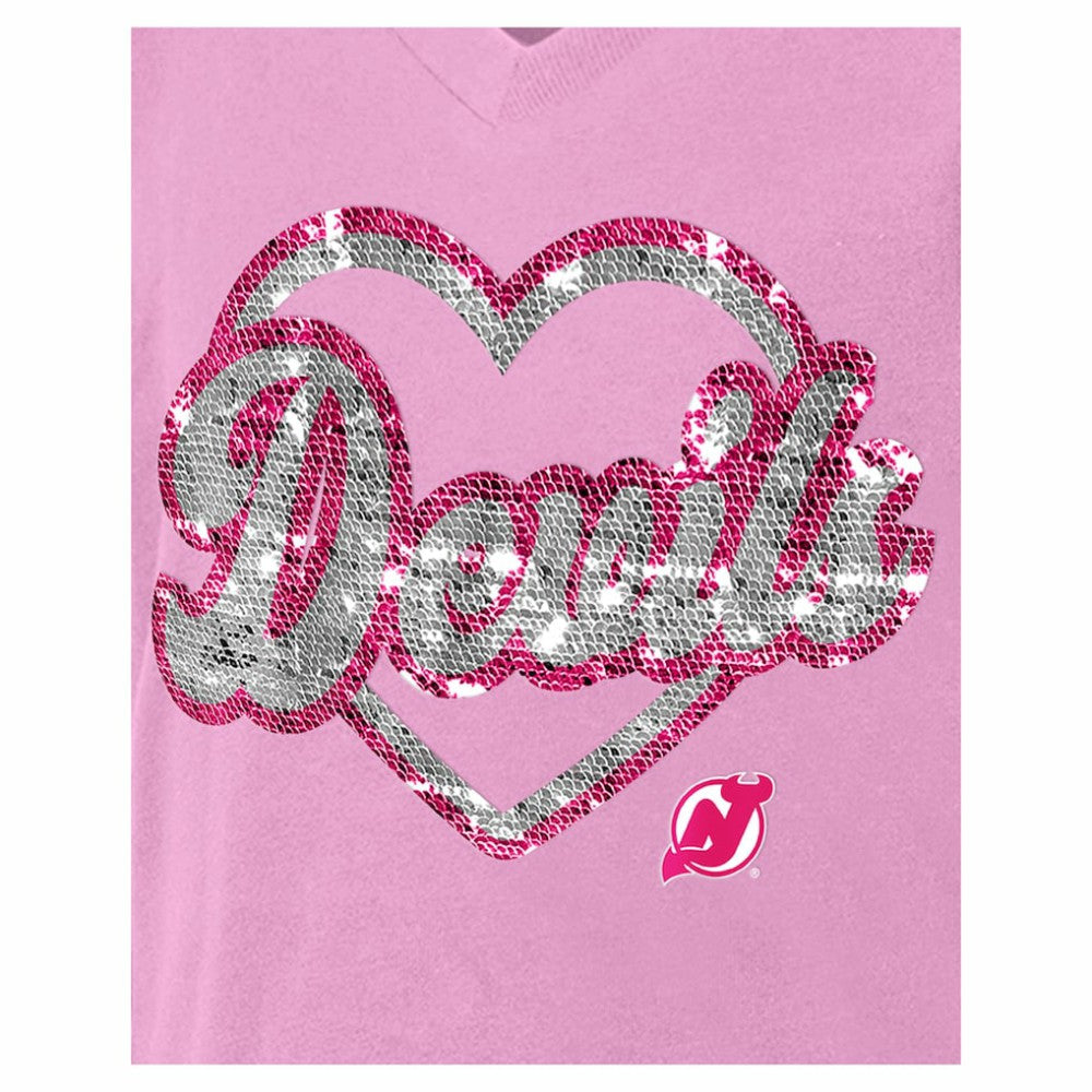 New Jersey Devils New Era Girl's Youth Flip Sequin V-Neck T-Shirt Sale