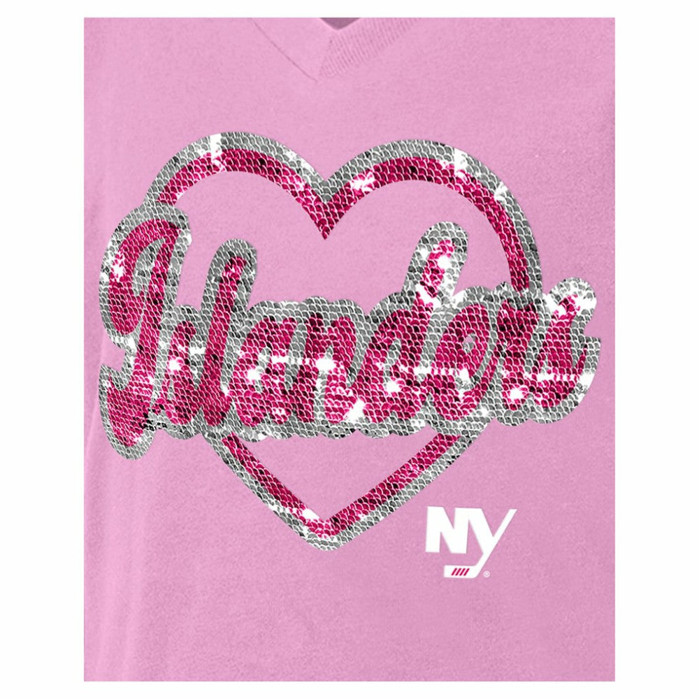 New York Islanders New Era Girl's Youth Flip Sequin V-Neck T-Shirt On Sale