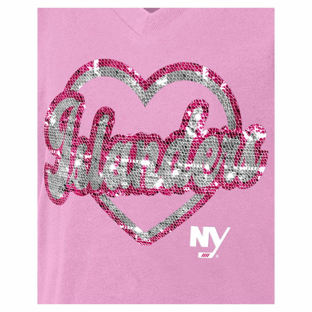 New York Islanders New Era Girl's Youth Flip Sequin V-Neck T-Shirt On Sale
