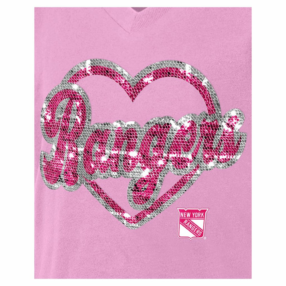 New York Rangers New Era Girl's Youth Flip Sequin V-Neck T-Shirt For Sale
