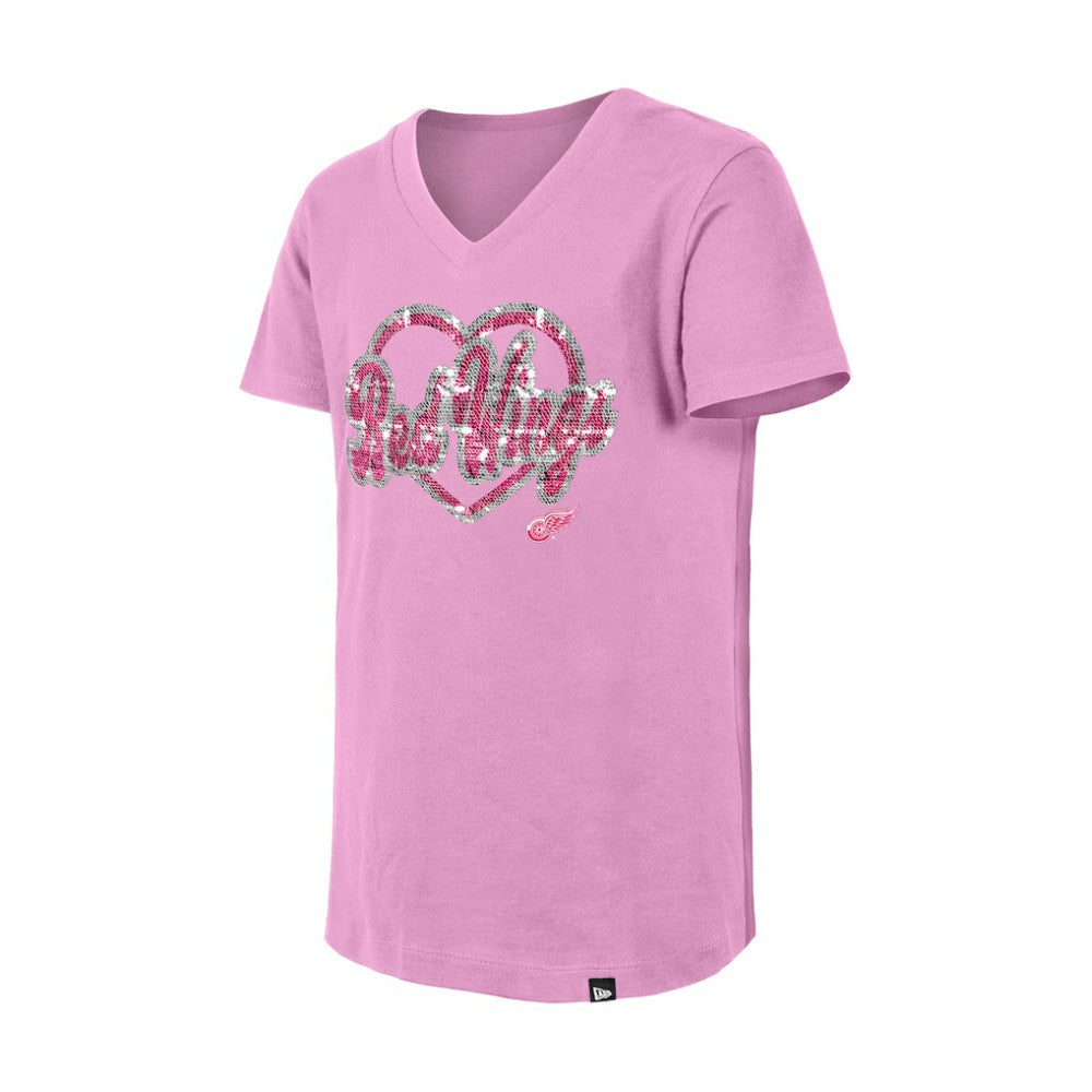 Detroit Red Wings New Era Girl's Youth Flip Sequin V-Neck T-Shirt Discount