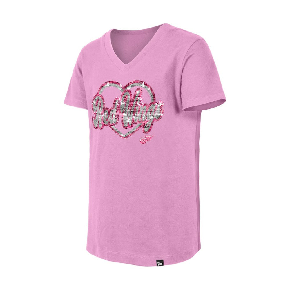 Detroit Red Wings New Era Girl's Youth Flip Sequin V-Neck T-Shirt Discount