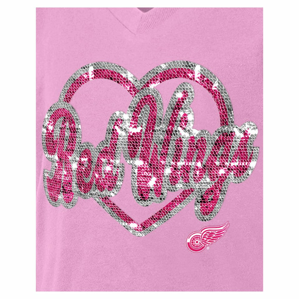 Detroit Red Wings New Era Girl's Youth Flip Sequin V-Neck T-Shirt Discount