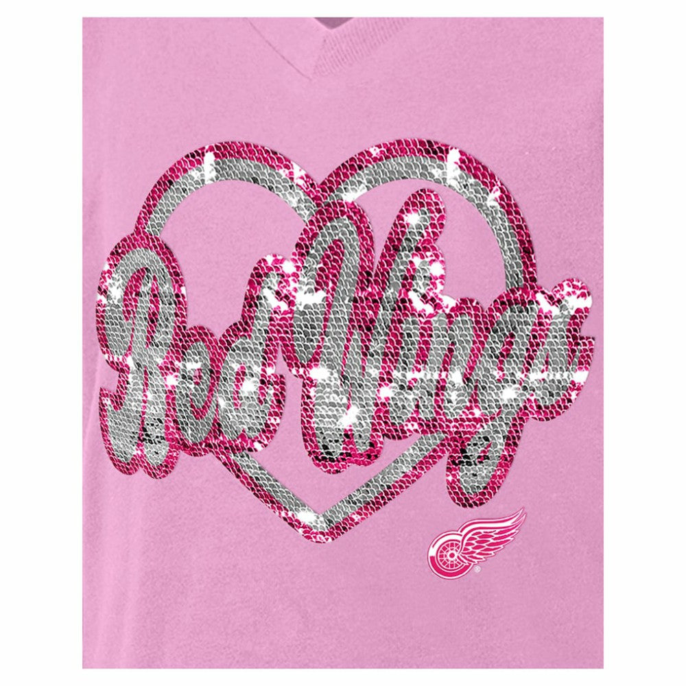 Detroit Red Wings New Era Girl's Youth Flip Sequin V-Neck T-Shirt Discount