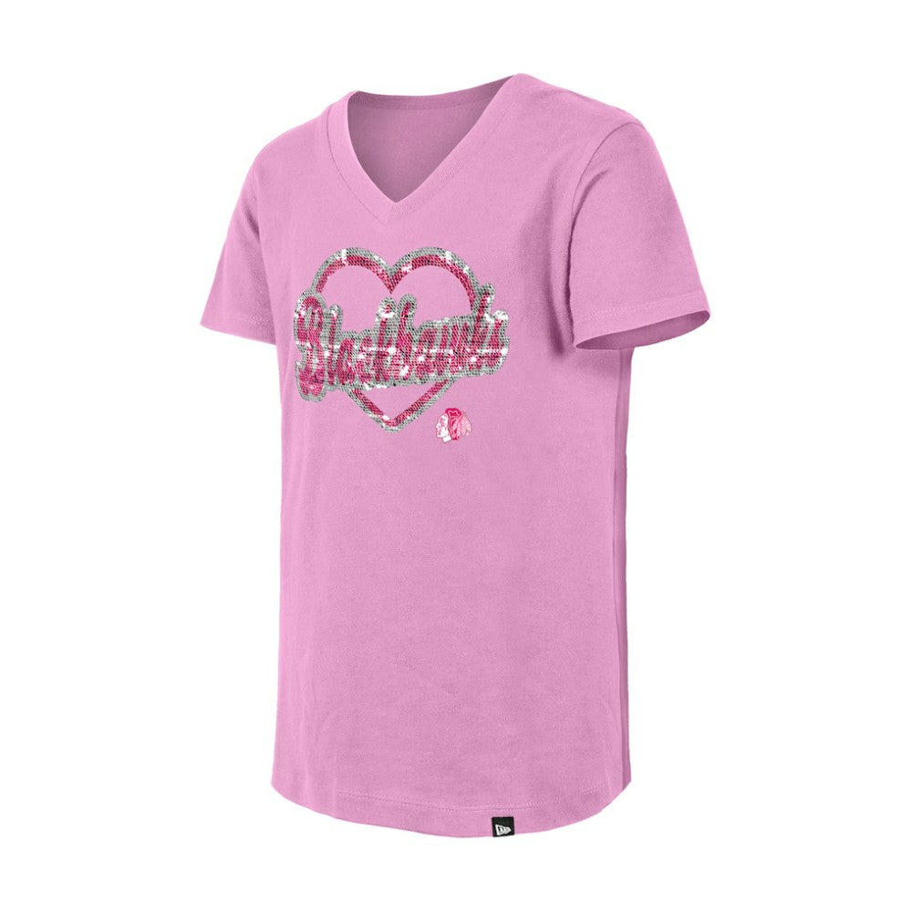 Chicago Blackhawks New Era Girl's Youth Flip Sequin V-Neck T-Shirt Sale