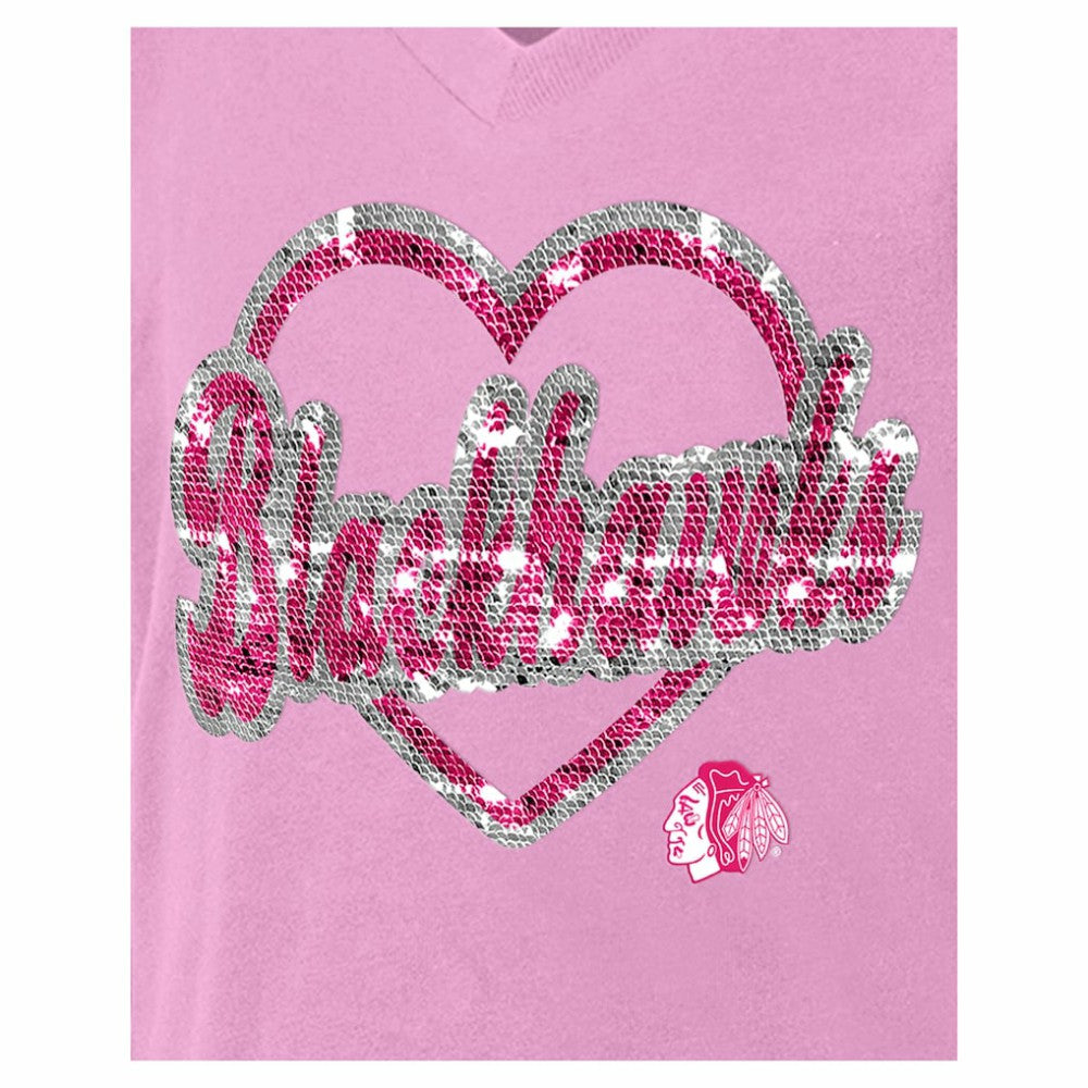 Chicago Blackhawks New Era Girl's Youth Flip Sequin V-Neck T-Shirt Sale