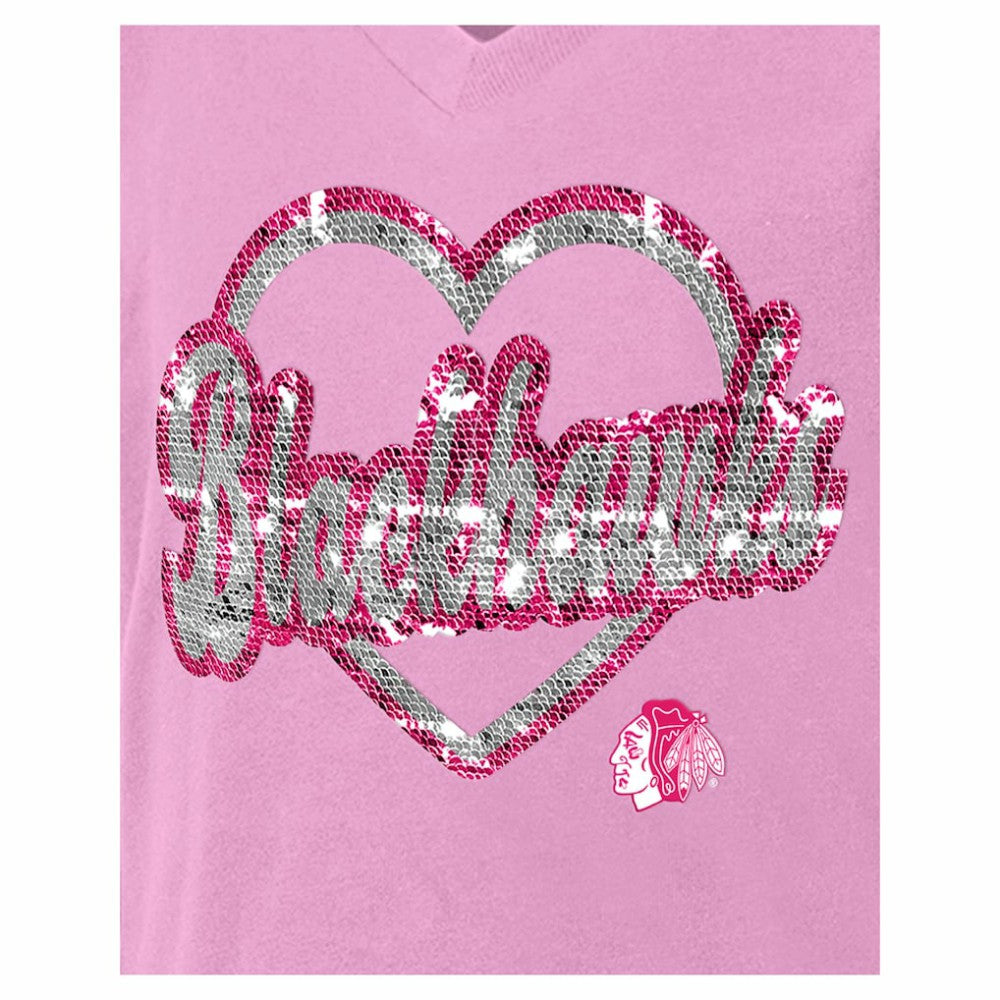 Chicago Blackhawks New Era Girl's Youth Flip Sequin V-Neck T-Shirt Sale