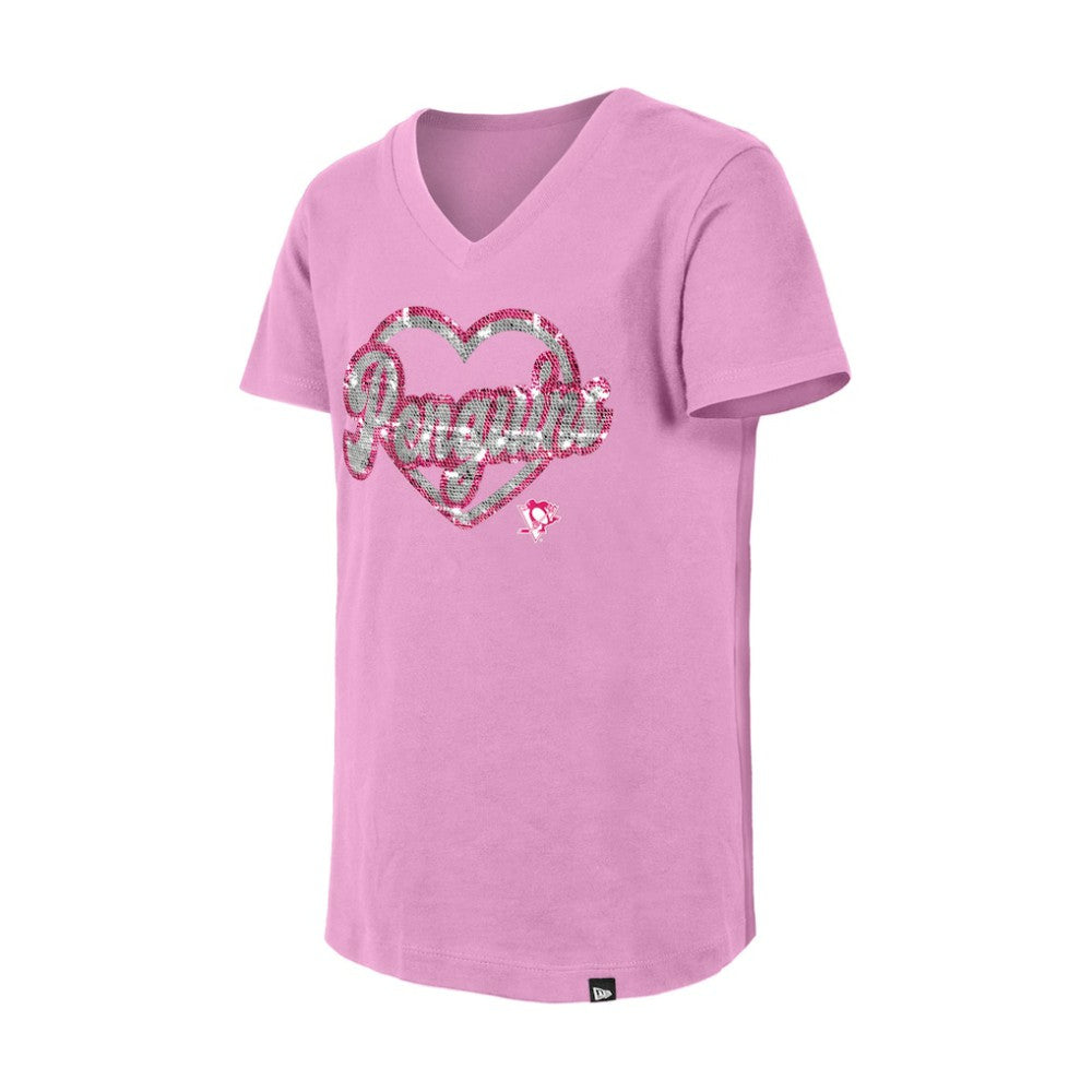 Pittsburgh Penguins New Era Girl's Youth Flip Sequin V-Neck T-Shirt Sale