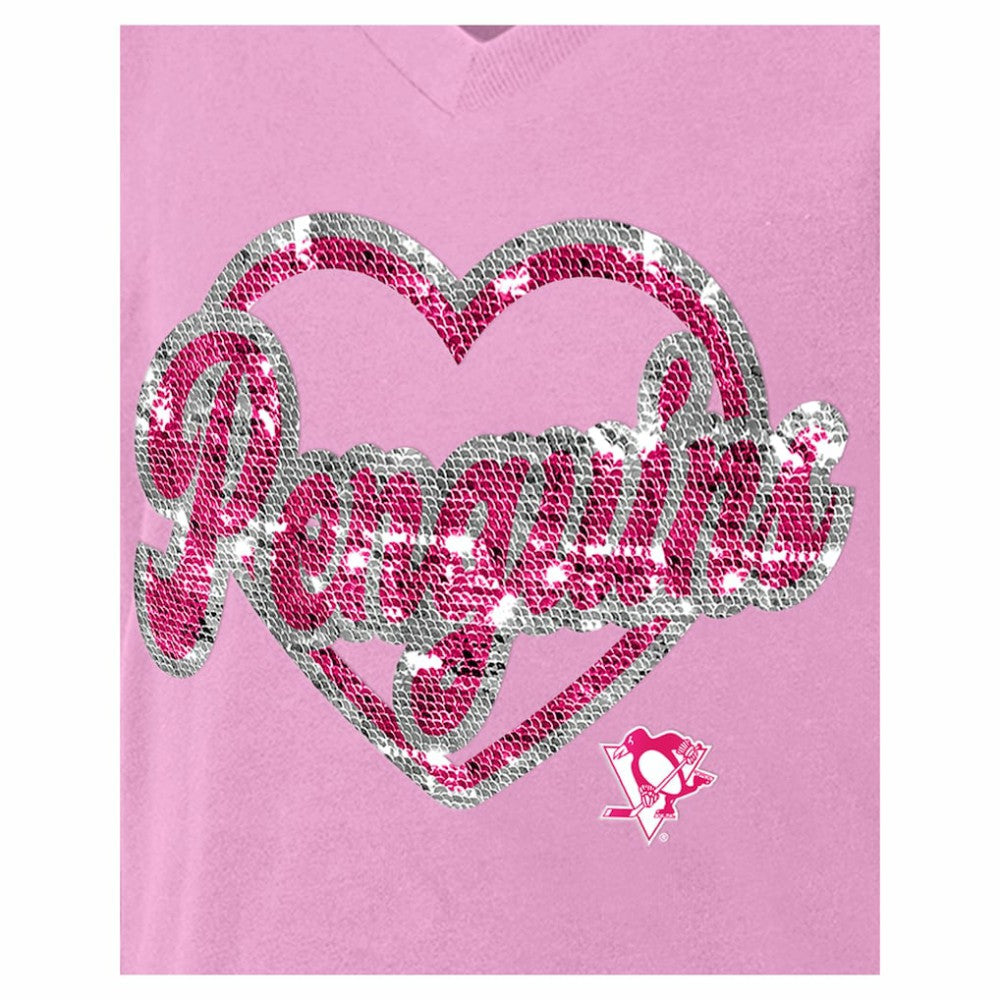 Pittsburgh Penguins New Era Girl's Youth Flip Sequin V-Neck T-Shirt Sale